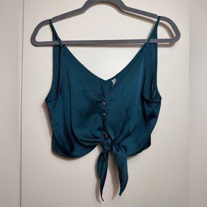 FREE PEOPLE Intimately Size XS Satin Buttoned Tank Tie Front Crop Cami Boho Chic